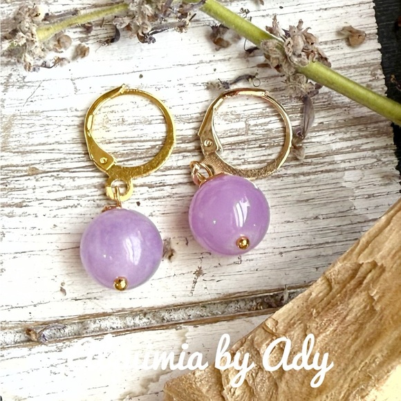 Vibrant Purple and Gold Hoop Earrings lavender jade - Picture 1 of 1